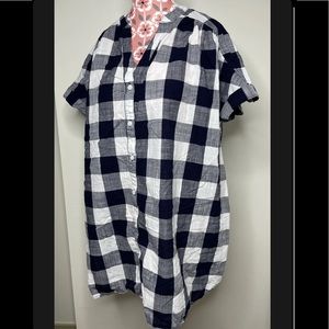 Isabel Maternity Plaid Dolman Short Sleeve Button Black/Blue Checked Blouse Sz M